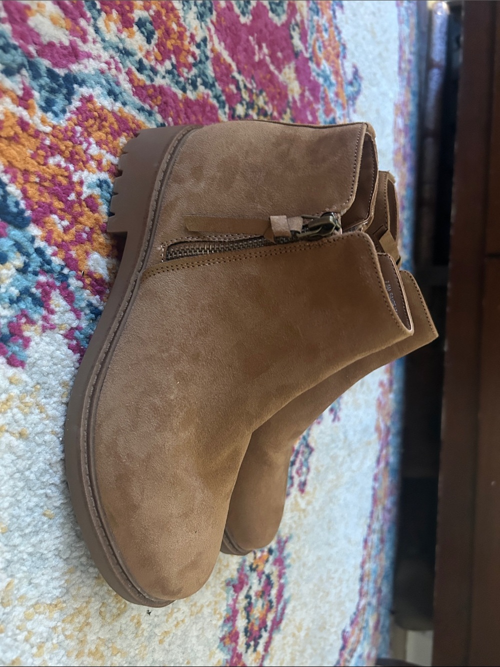 Women’s Tan Suede Ankle Bootie with Side Zip